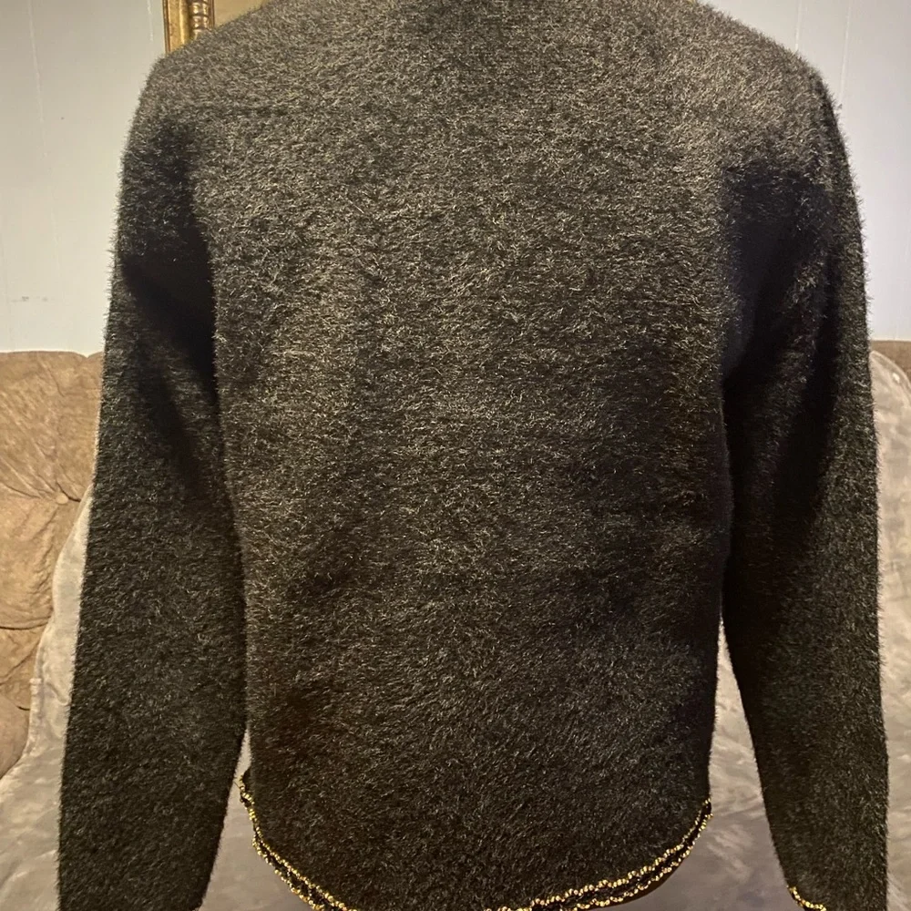 Snowflake brand women’s black cardigan Sz S/M pearl and gold buttons sweater